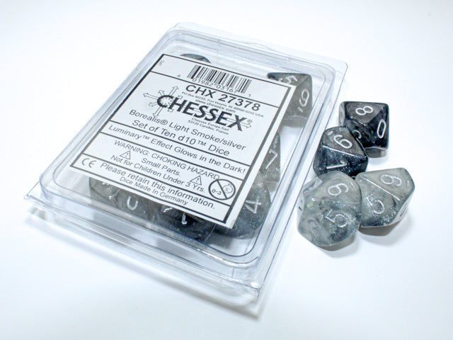 Chessex: 10D10 - Borealis Light Smoke/Silver Luminary