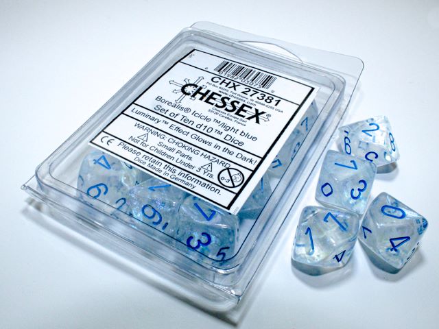 Chessex: 10D10 - Borealis Icicle/Light Blue Luminary