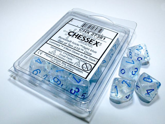 Chessex: 10D10 - Borealis Icicle/Light Blue Luminary