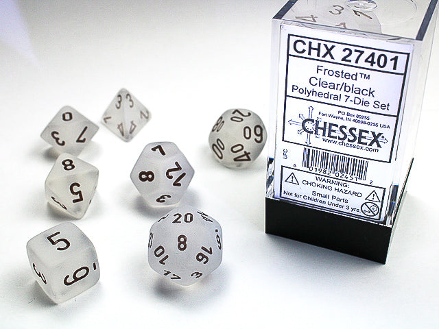 Chessex: 7 Piece Dice Set - Frosted Clear/Black