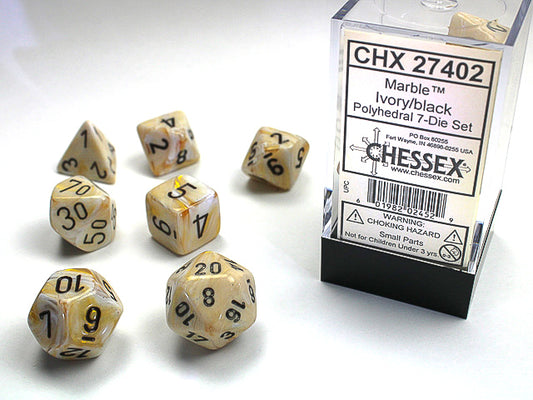 Chessex: 7 Piece Dice Set - Marble Ivory/Black