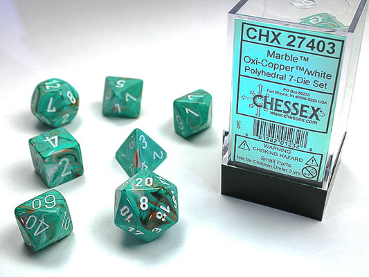 Chessex: 7 Piece Dice Set - Marble Oxi-Copper/White