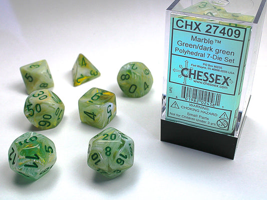 Chessex: 7 Piece Dice Set - Marble Green/Dark Green