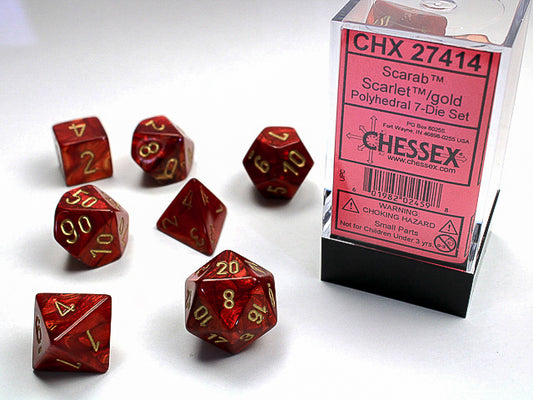 Chessex: 7 Piece Dice Set - Scarab Scarlet/Gold