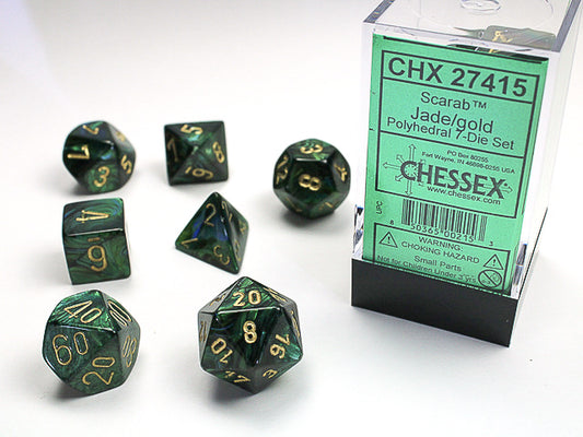 Chessex: 7 Piece Dice Set - Scarab Jade/Gold