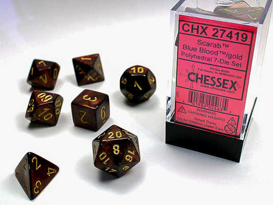 Chessex: 7 Piece Dice Set - Scarab Blue Blood/Gold