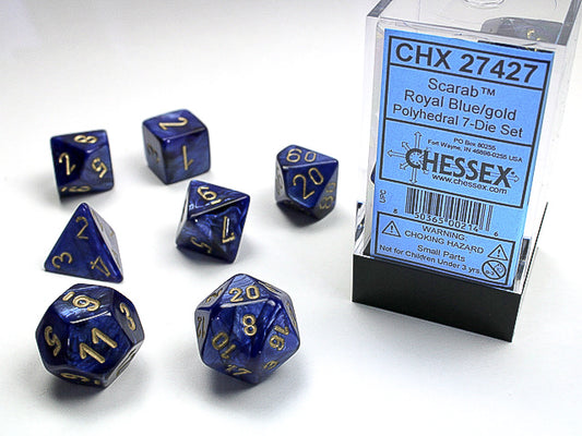 Chessex: 7 Piece Dice Set - Scarab Royal Blue/Gold
