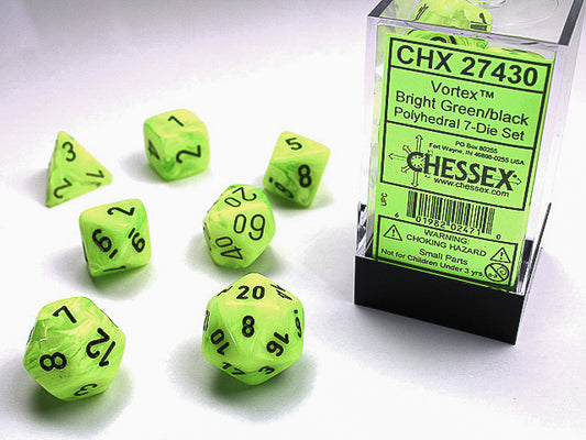 Chessex: 7 Piece Dice Set - Vortex Bright Green/Black