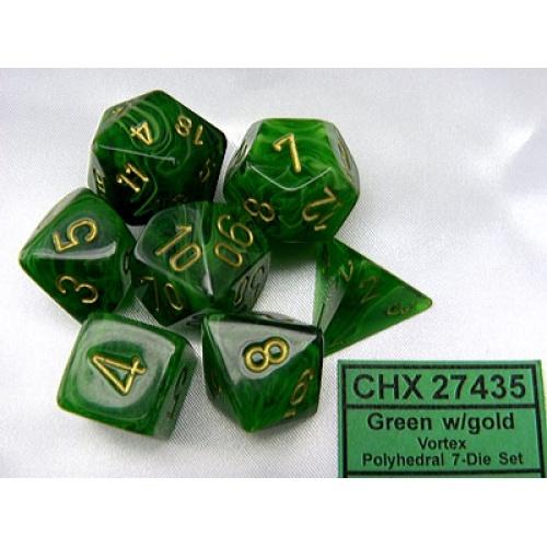Chessex: 7 Piece Dice Set - Vortex Green/Gold