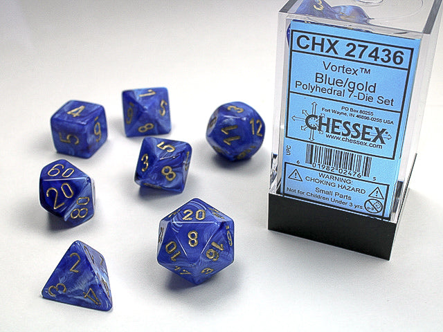 Chessex: 7 Piece Dice Set - Vortex Blue/Gold