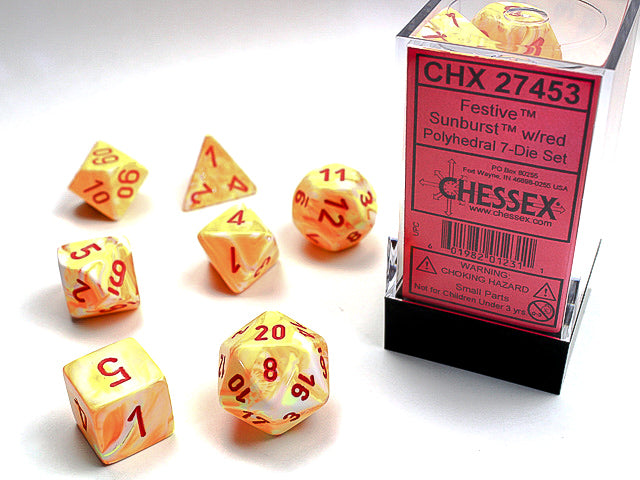 Chessex: 7 Piece Dice Set - Festive Sunburst/Red
