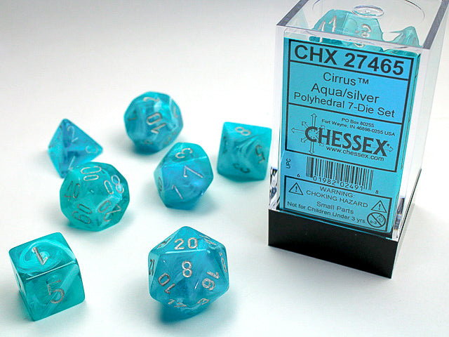 Chessex: 12D6 16MM Dice - Cirrus Aqua/Silver