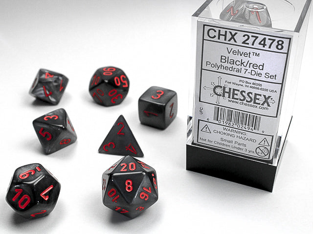 Chessex: 7 Piece Dice Set - Velvet Black/Red
