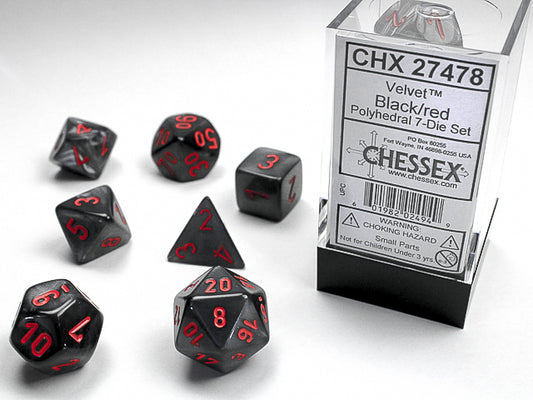 Chessex: 7 Piece Dice Set - Velvet Black/Red
