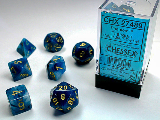 Chessex: 7 Piece Dice Set - Phantom Teal/Gold