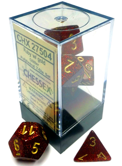 Chessex: 7 Piece Dice Set - Glitter Ruby/Silver