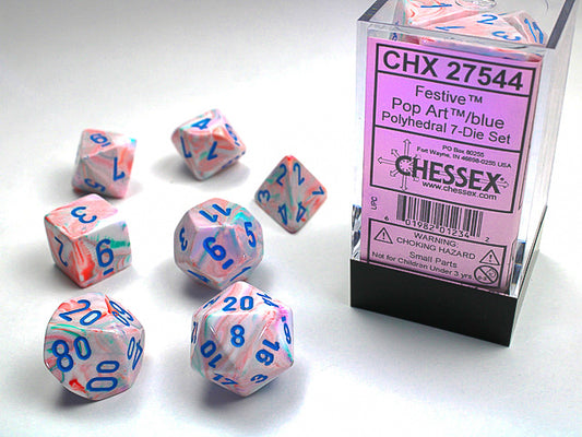 Chessex: 7 Piece Dice Set - Festive Pop Art/Blue