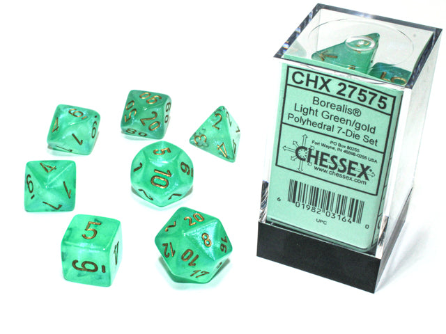 Chessex: 7 Piece Dice Set - Borealis Light Green/Gold