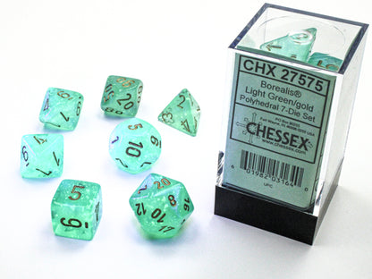 Chessex: 7 Piece Dice Set - Borealis Light Green/Gold