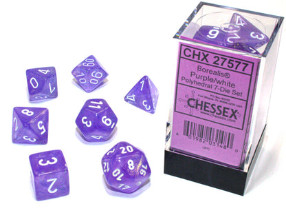 Chessex: 7 Piece Dice Set - Borealis Purple/White
