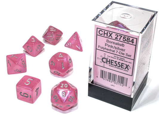 Chessex: 7 Piece Dice Set - Borealis Pink/Silver