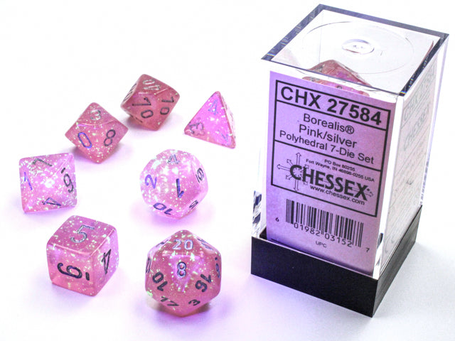 Chessex: 7 Piece Dice Set - Borealis Pink/Silver