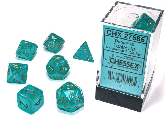 Chessex: 7 Piece Dice Set - Borealis Teal/Gold