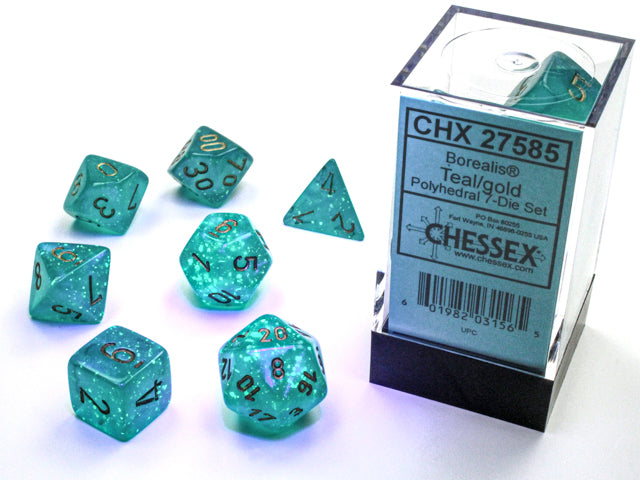 Chessex: 7 Piece Dice Set - Borealis Teal/Gold