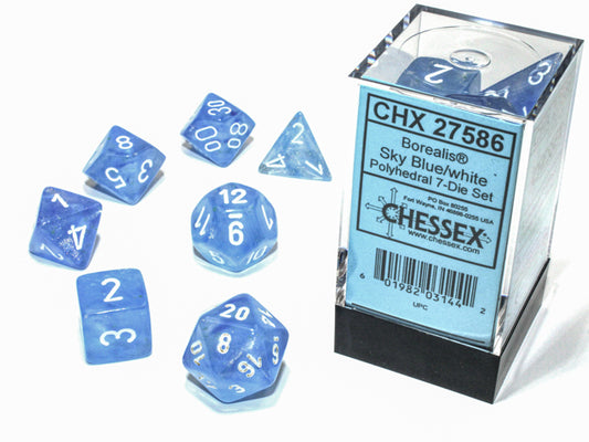 Chessex: 7 Piece Dice Set - Borealis Sky Blue/White