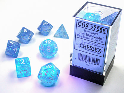 Chessex: 7 Piece Dice Set - Borealis Sky Blue/White