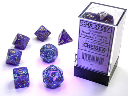 Chessex: 7 Piece Dice Set - Borealis Royal Purple/Gold