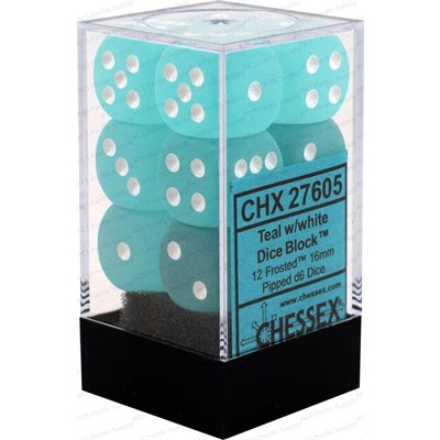 Chessex: 12D6 16MM Dice - Frosted Teal/White
