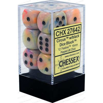 Chessex: 12D6 16MM Dice - Festive Circus/Black