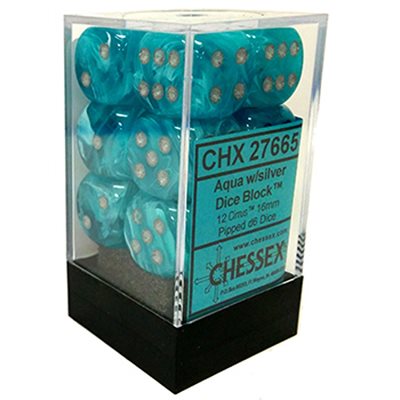 Chessex: 12D6 16MM Dice - Cirrus: Aqua/Silver