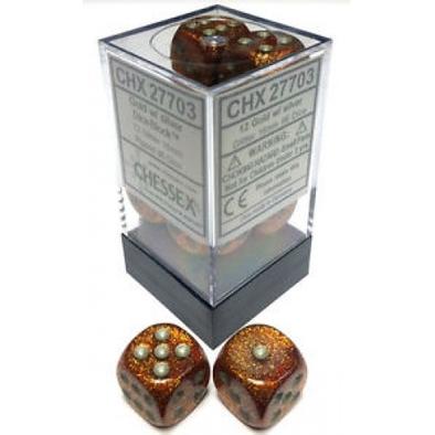 Chessex: 12D6 16MM Dice - Glitter Ruby/Silver