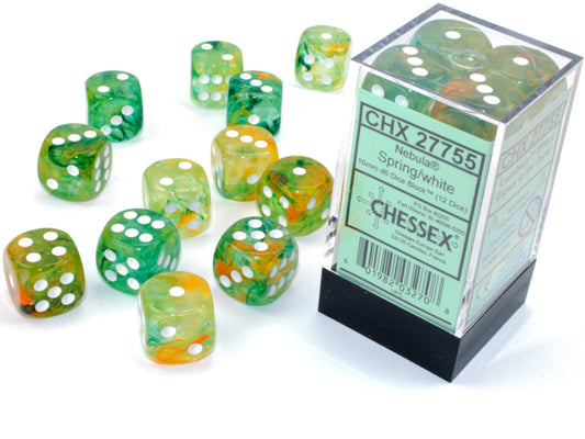 Chessex: 12D6 16MM Dice - Nebula Spring/White Luminary