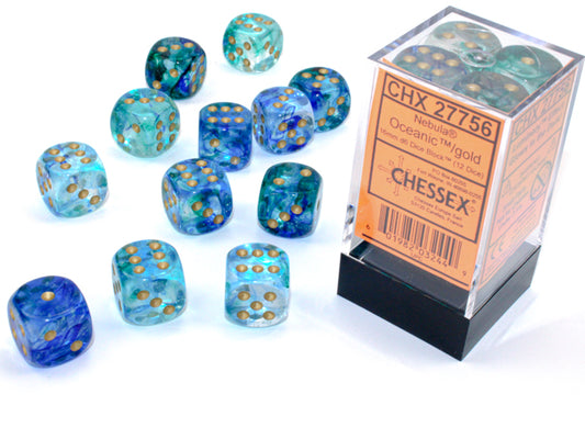 Chessex: 12D6 16MM Dice - Nebula Oceanic/Gold Luminary