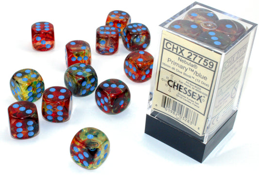 Chessex: 12D6 16MM Dice - Nebula Primary/Blue Luminary