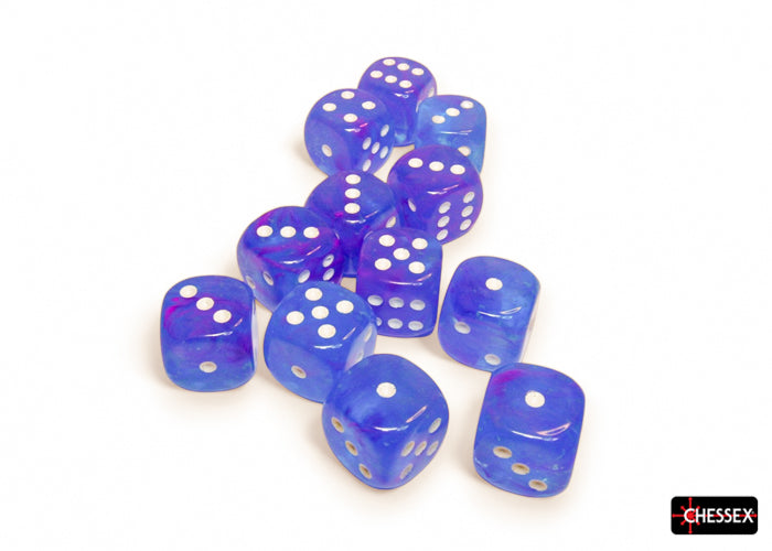 Chessex: 12D6 16MM Dice - Nebula Aura/White Luminary