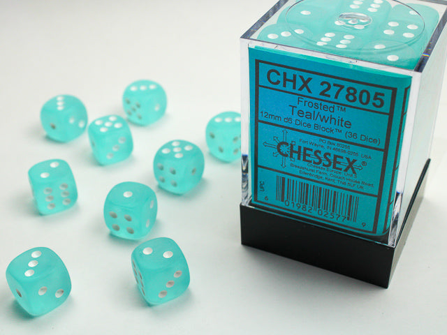 Chessex: 36D6 12MM Dice - Festive Teal/White