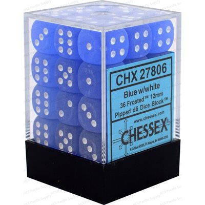 Chessex: 36D6 12MM Dice - Frosted Blue/White