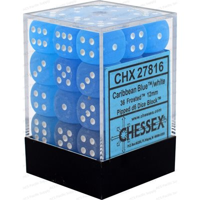 Chessex: 36D6 12MM Dice - Frosted Caribbean Blue/White