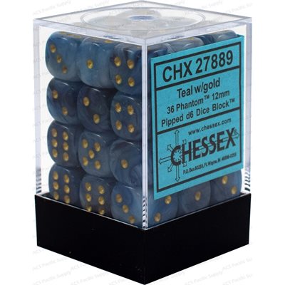 Chessex: 36D6 12MM Dice - Phantom Teal/Gold
