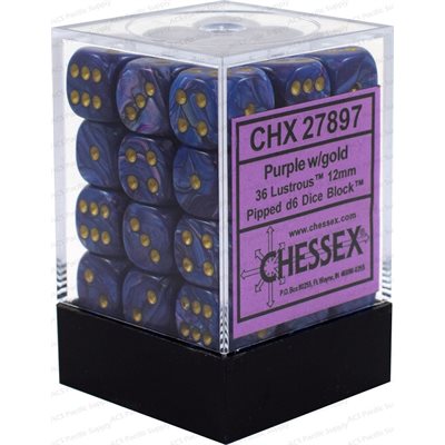 Chessex: 36D6 12MM Dice - Lustrous: Purple/Gold