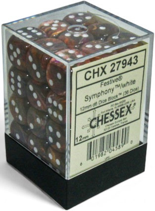 Chessex: 36D6 12MM Dice - Festive Symphony/White