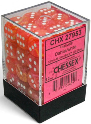 Chessex: 36D6 12MM Dice - Festive Dahlia/White Luminary