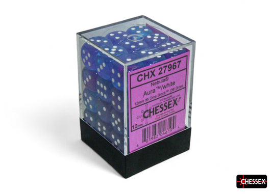 Chessex: 36D6 12MM Dice - Nebula Aura/White Luminary