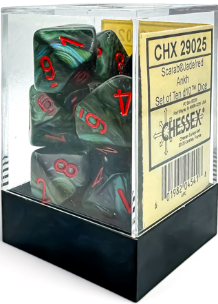 Chessex: 10D10 Dice - Scarab Jade/Red Ankh