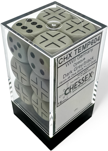 Chessex: 12D6 16MM Dice - German WWII Opaque Dark Grey/Black