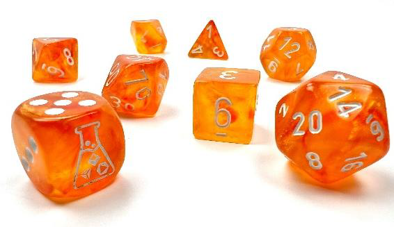 Chessex: 8 Piece Lab Dice Set - Borealis Blood Orange/White